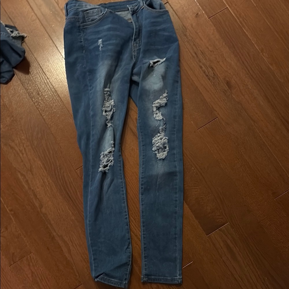 SHEIN Ripped Blue Skinny Jeans